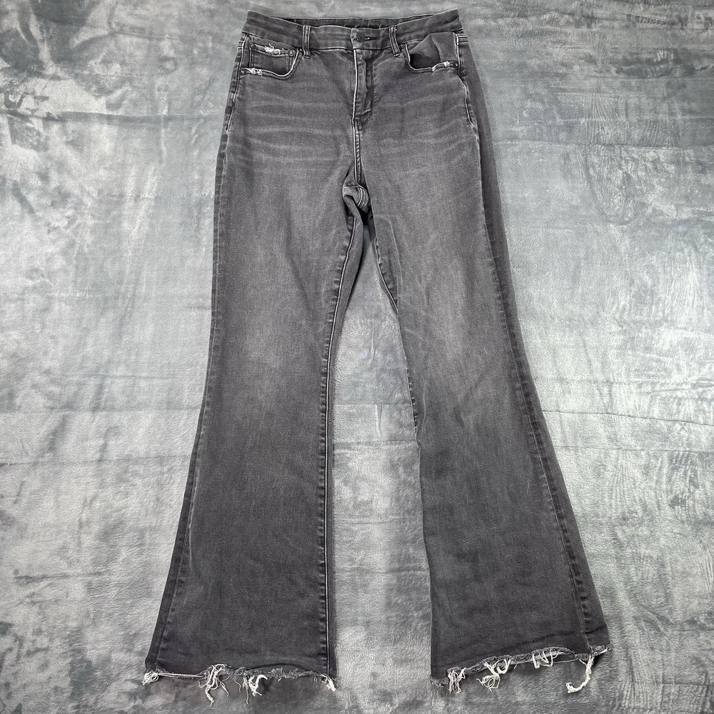 American Eagle Curvy Super High Rise Flare Black Distressed Jeans Womens 8 Reg